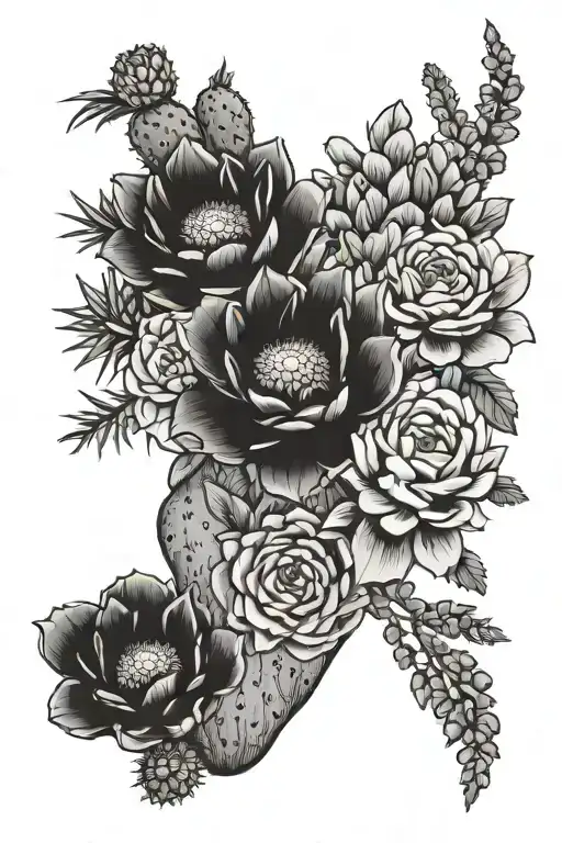 flowers and cactus  tattoo design idea