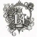 Baby, letter A, letter B, letter W, crown, stars, hearts, flowers, love tattoo design idea