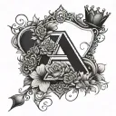 Baby, letter A, letter B, letter W, crown, stars, hearts, flowers, love tattoo design idea