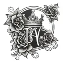 Baby, letter A, letter B, letter W, crown, stars, hearts, flowers, love tattoo design idea