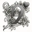 Baby, letter A, letter B, letter W, crown, stars, hearts, flowers, love tattoo design idea