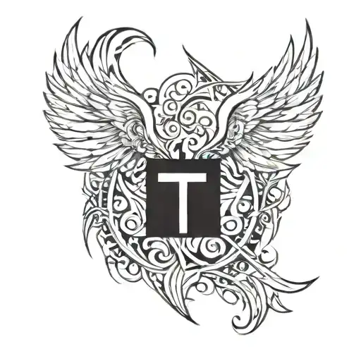 the letter T that looks like angel wings  tattoo design idea
