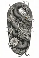 dragon ascends fractal flower path to fight with false idol tattoo design idea