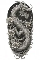 dragon ascends fractal flower path to fight with false idol tattoo design idea