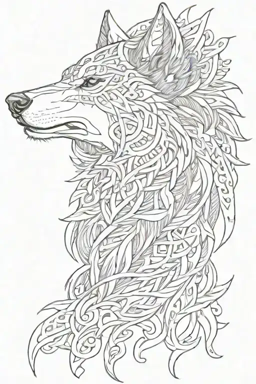 Wolf With norse head dressing  tattoo design idea
