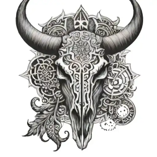 bull skull mandala viking warrior tattoo design idea