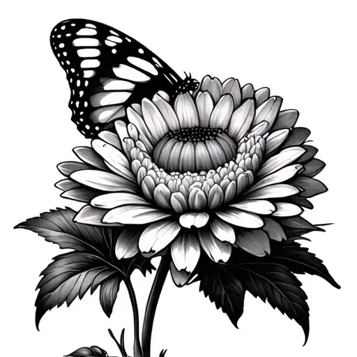 chrysanthemum, monarch butterfly, October birth flower, August birth flower, March flower, January flower, June flower tattoo design idea