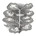 cross with clouds and thunder storm tattoo design idea
