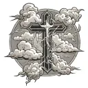 cross with clouds and thunder storm tattoo design idea