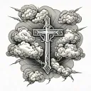 cross with clouds and thunder storm tattoo design idea