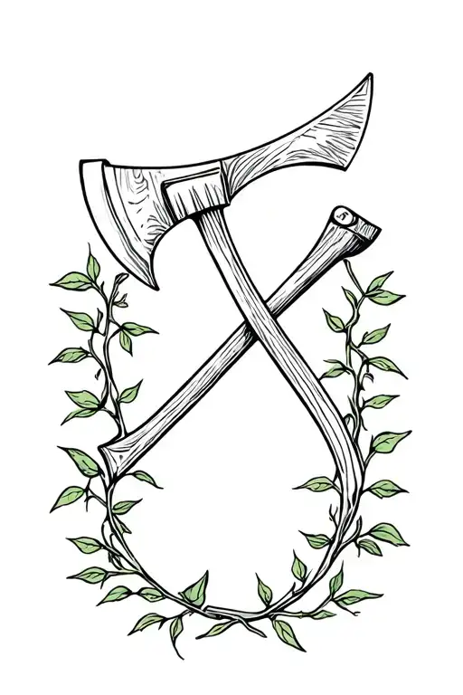 halligan and axe with leafy vines growing around it tattoo design idea