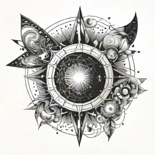 gemini constelation moon sun, geometric form camouflaged tattoo design idea