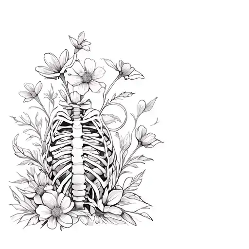 rib cage with flowers growing tattoo design idea