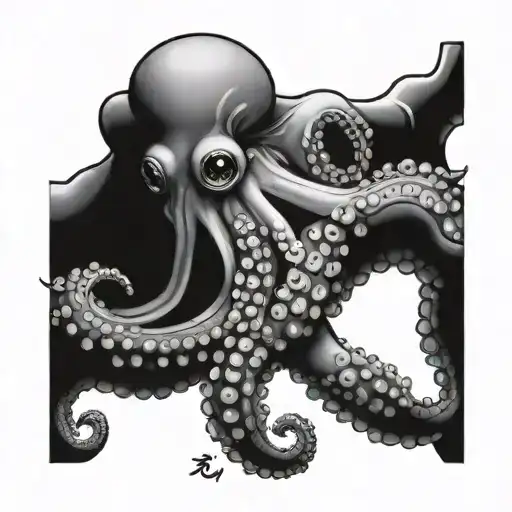 Japanese octopus holding crystals tattoo design idea