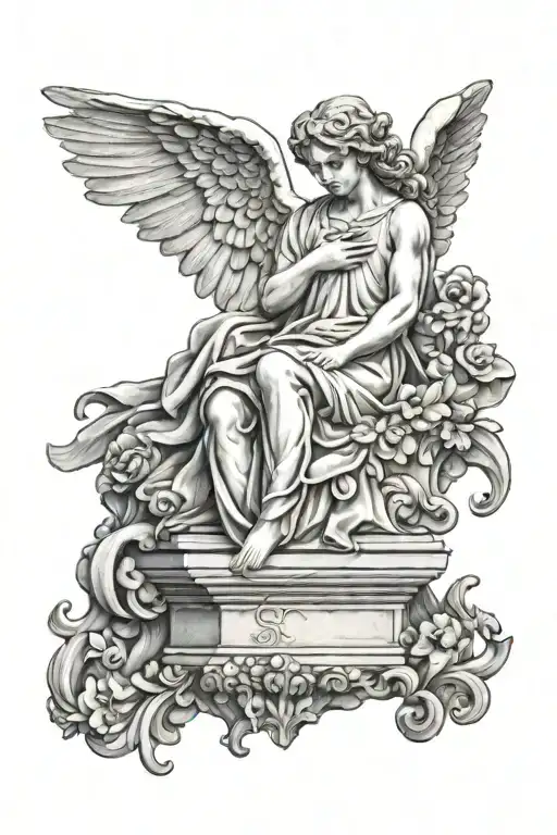 stone statue of angel tattoo design idea