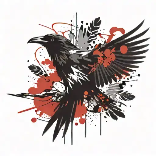 raven with outstretched wings tattoo design idea