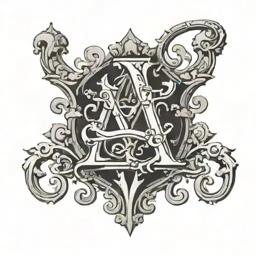 Medieval Font letters XCIX with designs symbolizing the Arcane tattoo design idea