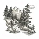 pine trees and stream tattoo design idea