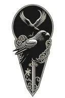 crow family crest with 2 large crows and 4 small crows with celtic cross tattoo design idea