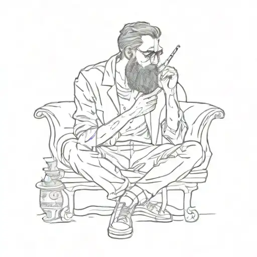 Lonely man sitting smoking tattoo design idea