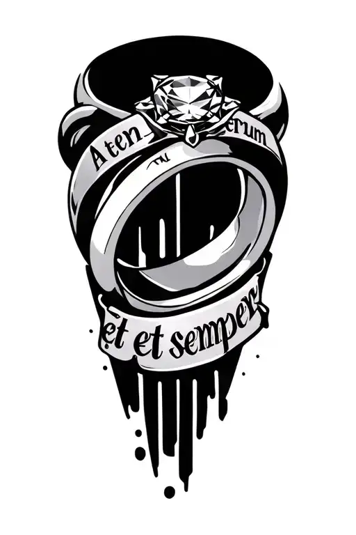 "In aeternum et semper" engagement ring surrounded tattoo design idea