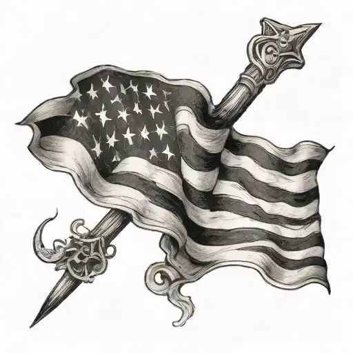American flag with Thomas Uzialko written inside tattoo design idea