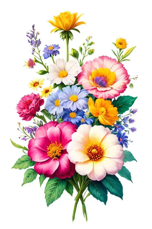 birth flowers (January, March, July, August) tattoo design idea