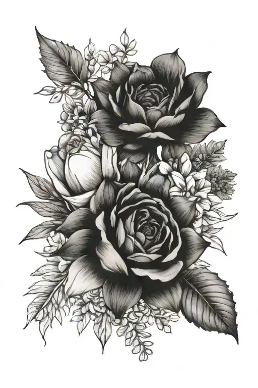 birth flower bouquet February, July and November  tattoo design idea