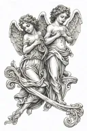 two angels holding scroll tattoo design idea