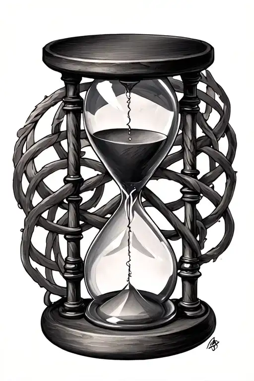 hourglass surrounded , anarchy symbol intertwined tattoo design idea