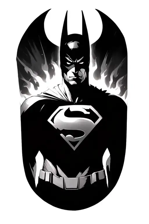 superman using his lazer vision to burn his symbol into a batman symbol  tattoo design idea