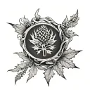 Scottish thistle and canadian maple leaf wedding ring  tattoo design idea