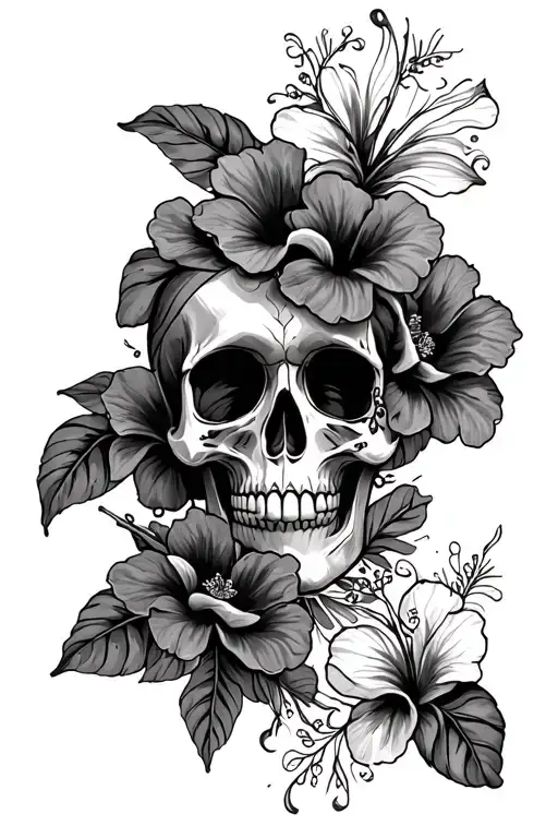 hibiscus and sugar skull strength inspired tattoo featuring tattoo design idea