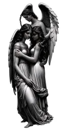 male angel looking over two sisters tattoo design idea