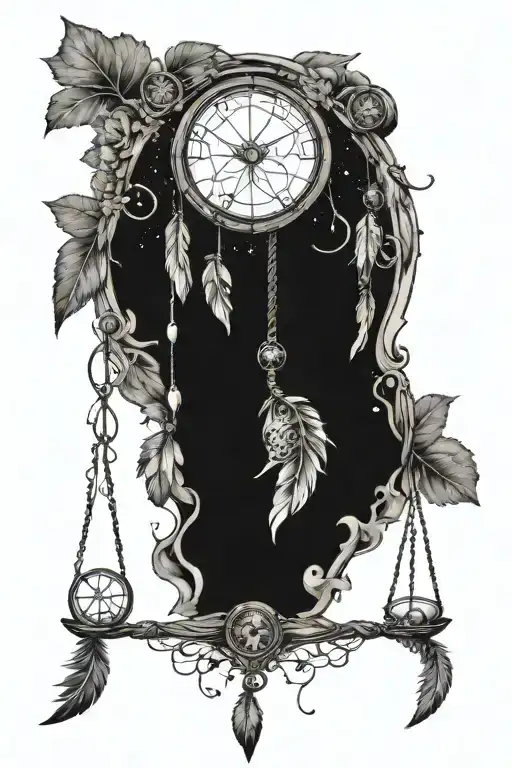 dreamcatcher broken hourglass surrounded by Virgo Aries and Sagittarius constellation.  tattoo design idea