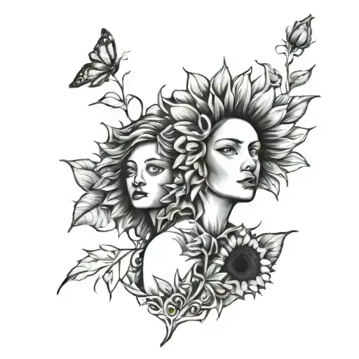 Elizabeth and sunflowers blooming tattoo design idea