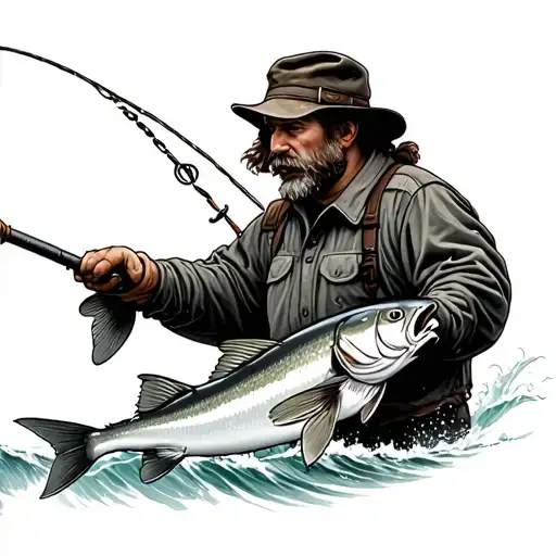 newfoundland fisherman reeling a cod tattoo design idea