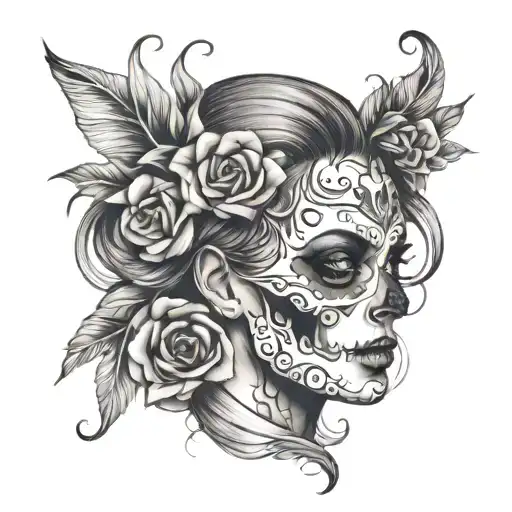 half skull half beauty women face tattoo tattoo design idea