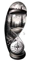 family and forest and hour glass and compass golf course golf ball tattoo design idea