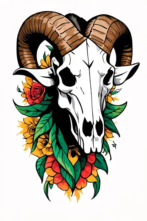 Sign ram skull tattoo design idea