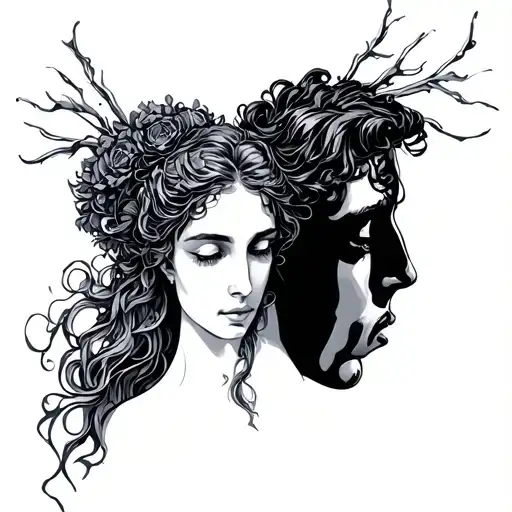 Orpheus and Eurydice simple tattoo design idea