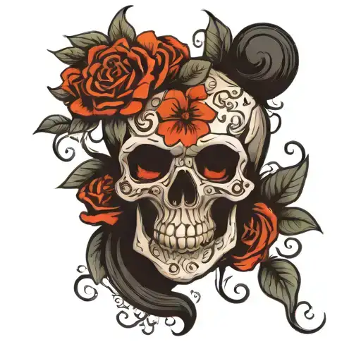 skull with heart eyes looking tattoo design idea