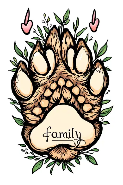 cat paw print with the word 'family' incorporated tattoo design idea