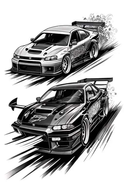 two cars drift racing tattoo design idea