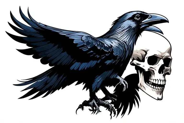 raven with skull for a head and skulls, should look morbid and gloomy tattoo design idea