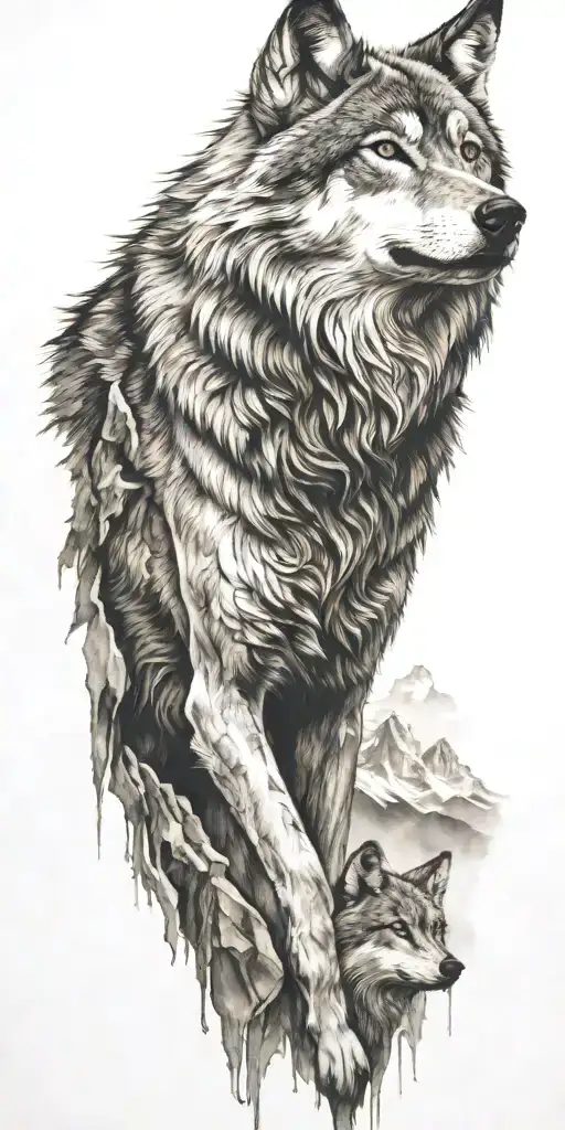 wolf and mountains  tattoo design idea