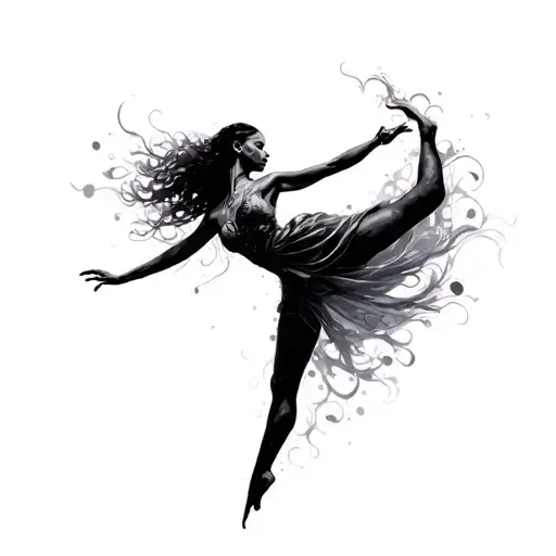 A dancer with graceful movements, with flowing lines that represent freedom and energy. Her body transforms into gentle  tattoo design idea