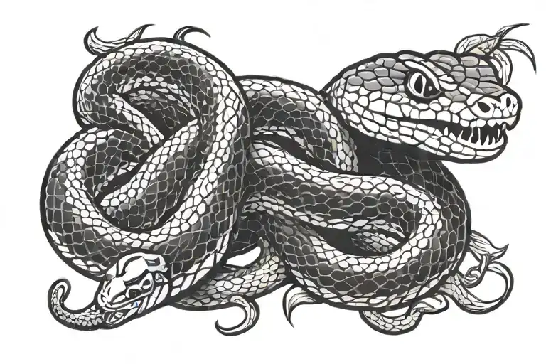 Simple american traditional single snake that is half corn snake and half ball python tattoo design idea