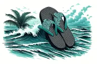 flip flops and waves crashing in the background tattoo design idea