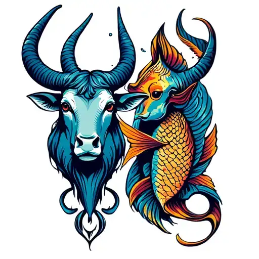Taurus and Pisces zodiac sign tattoo design idea